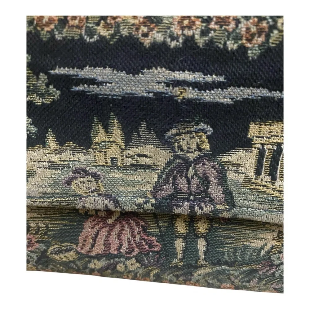 Vintage Tapestry English Countryside Print Kiss Lock Wallet Cottage Black